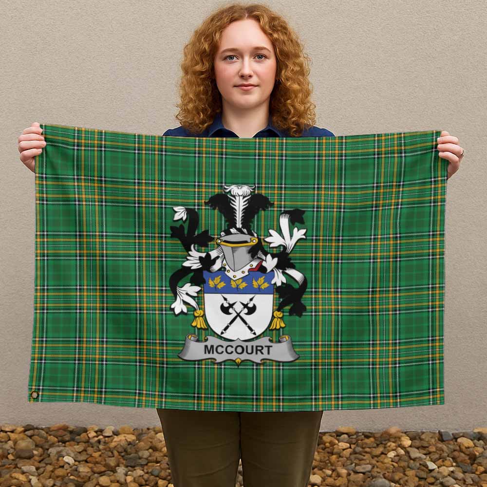 Tartan Vibes Clothing McCourt Irish Clan Tartan House Flag with Coat of Arms
