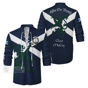 McCoy Tartan Lion Rampant Ghillie Kilt Shirt Proudly Display Your Heritage with Alba Gu Brath and Clan Name Men - Tartan Vibes Clothing