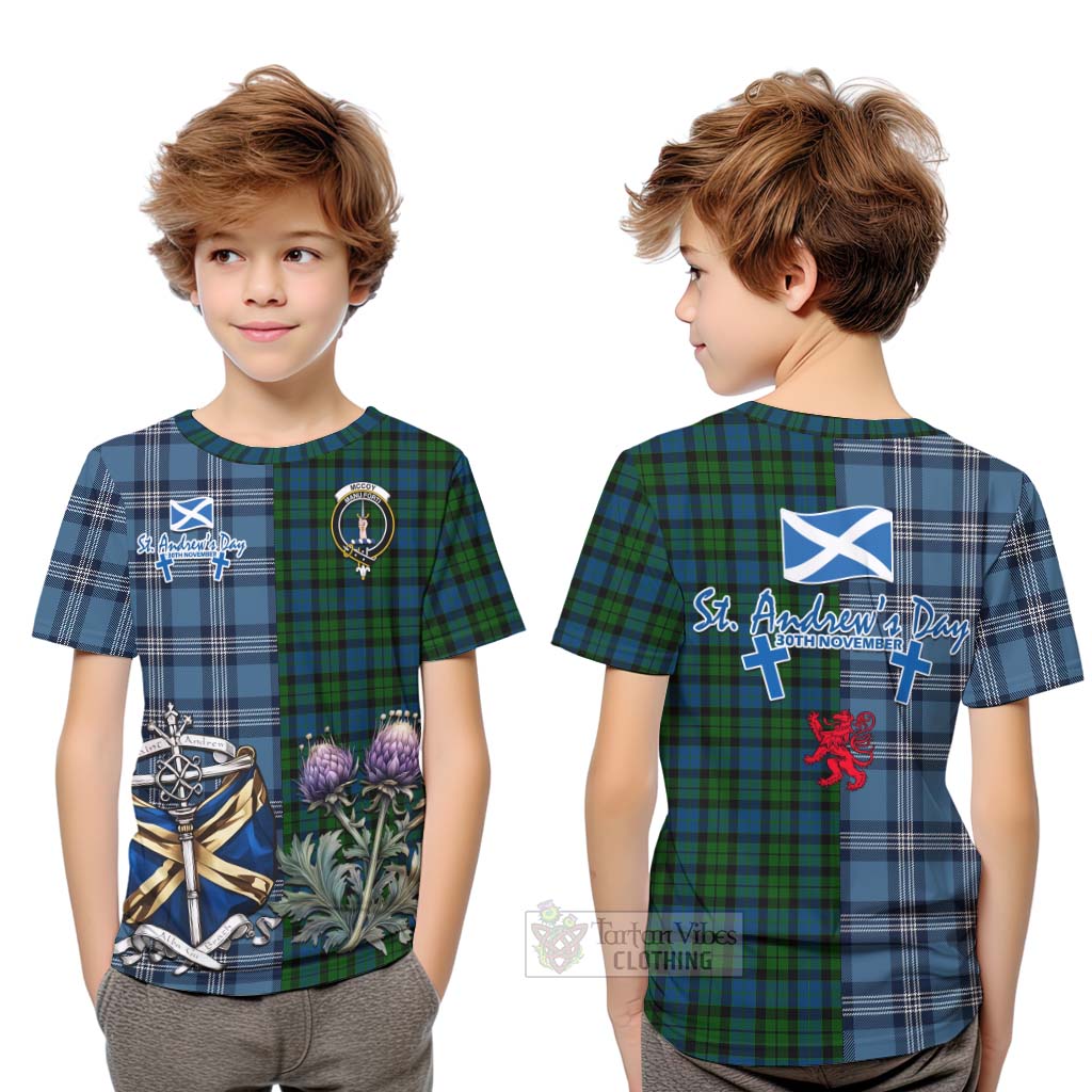 McCoy Tartan Kid T-Shirt Happy St. Andrew's Day Half Tartan Style Youth XL Size14 - Tartan Vibes Clothing