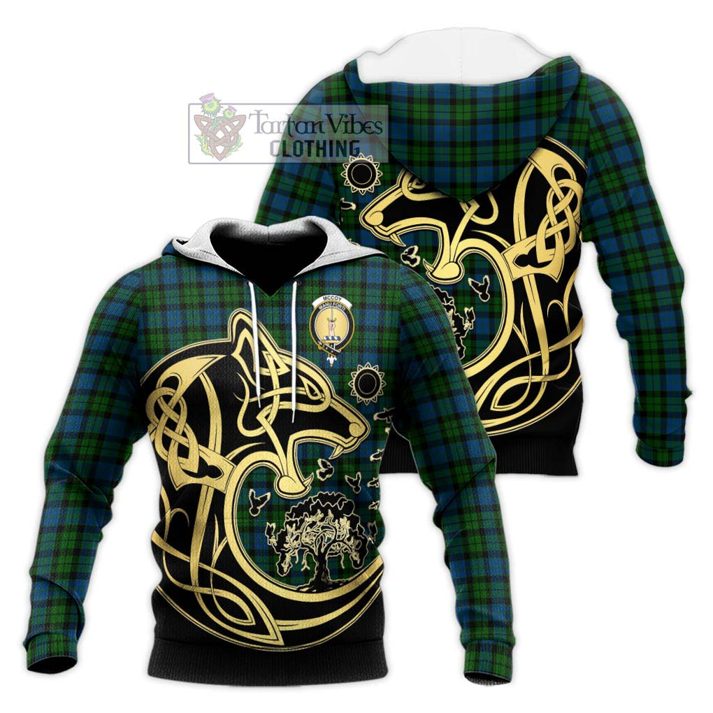 McCoy Tartan Knitted Hoodie with Family Crest Celtic Wolf Style Unisex Knitted Pullover Hoodie - Tartan Vibes Clothing