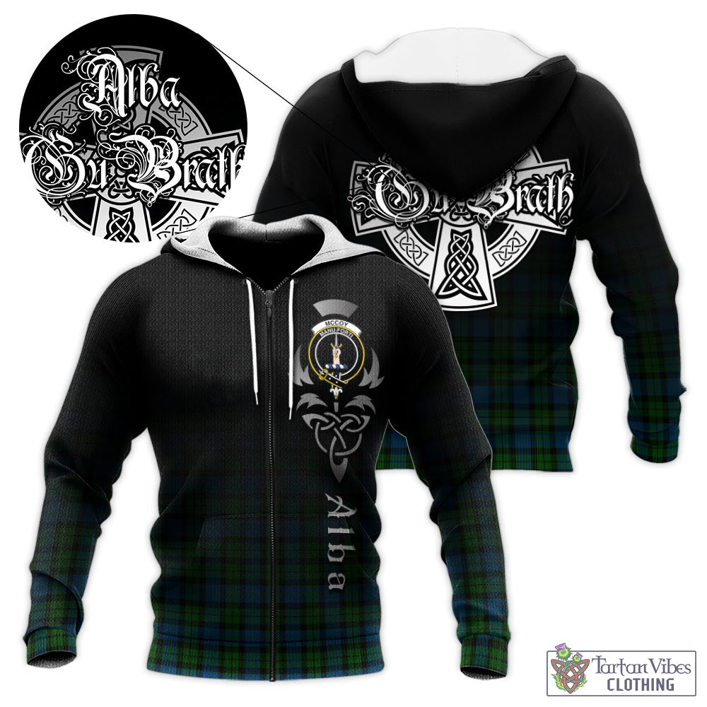 McCoy Tartan Knitted Hoodie Featuring Alba Gu Brath Family Crest Celtic Inspired Unisex - Tartan Vibes Clothing