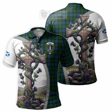 McCoy Tartan Polo Shirt with Family Crest and St. Andrew's Cross Accented by Thistle Vines Kid - Tartan Vibes Clothing