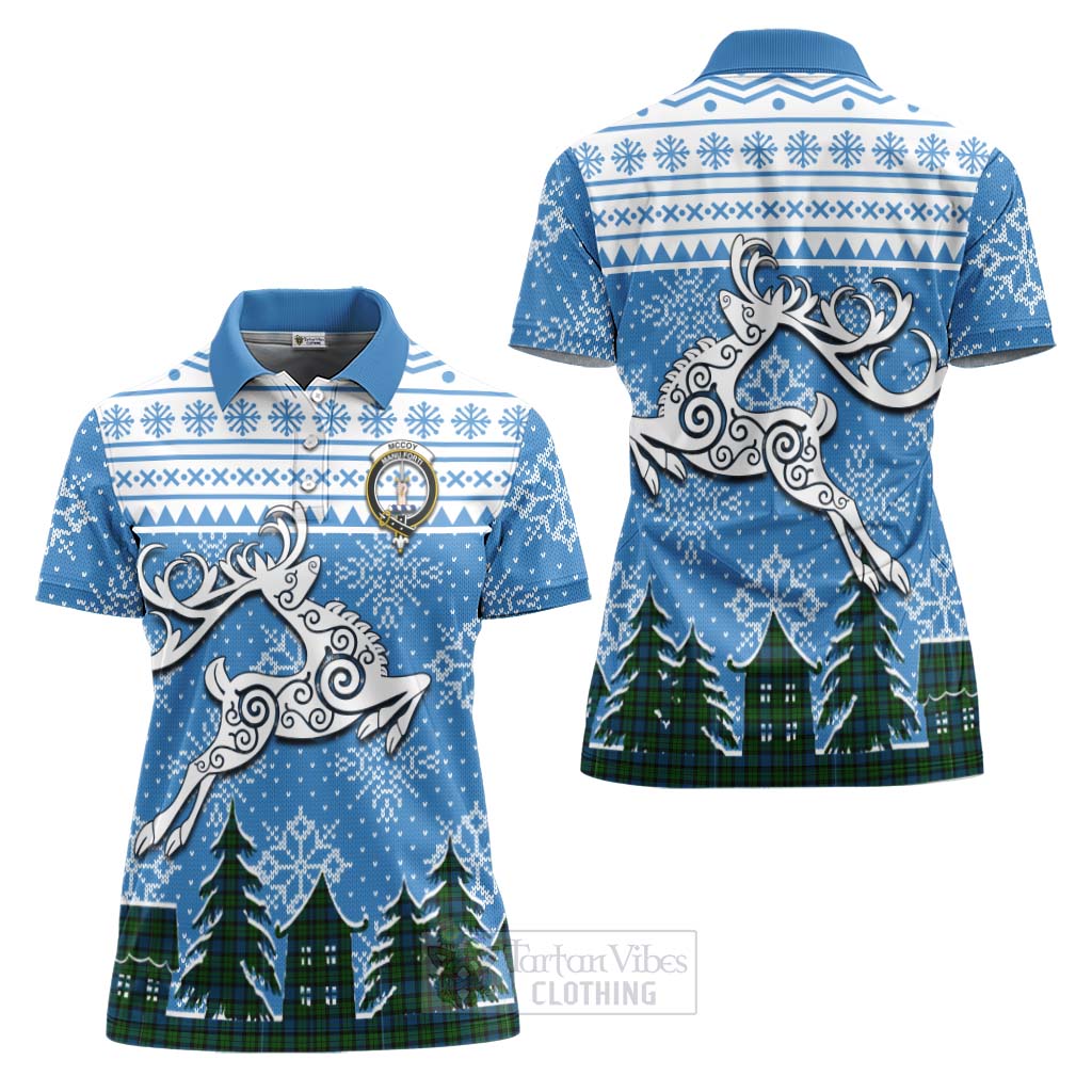 McCoy Clan Christmas Women's Polo Shirt Celtic Reindeer Style Women - Tartan Vibes Clothing