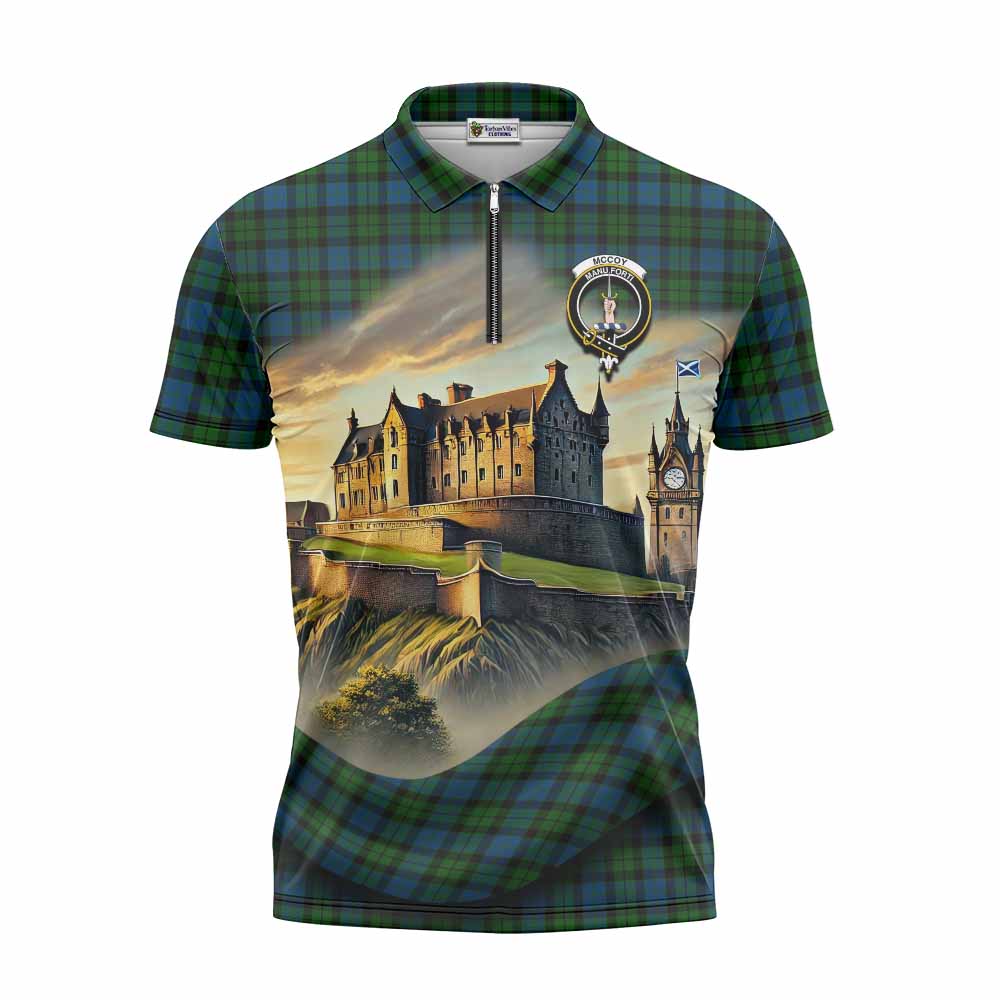 McCoy Tartan Family Crest Zipper Polo Shirt with Scottish Ancient Castle Style Unisex - Tartan Vibes Clothing