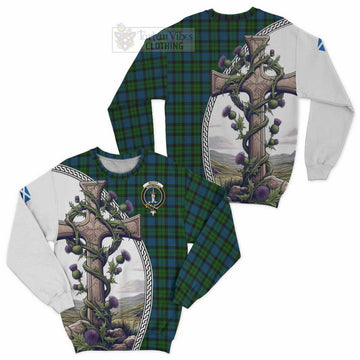 McCoy Tartan Sweatshirt with Family Crest and St. Andrew's Cross Accented by Thistle Vines