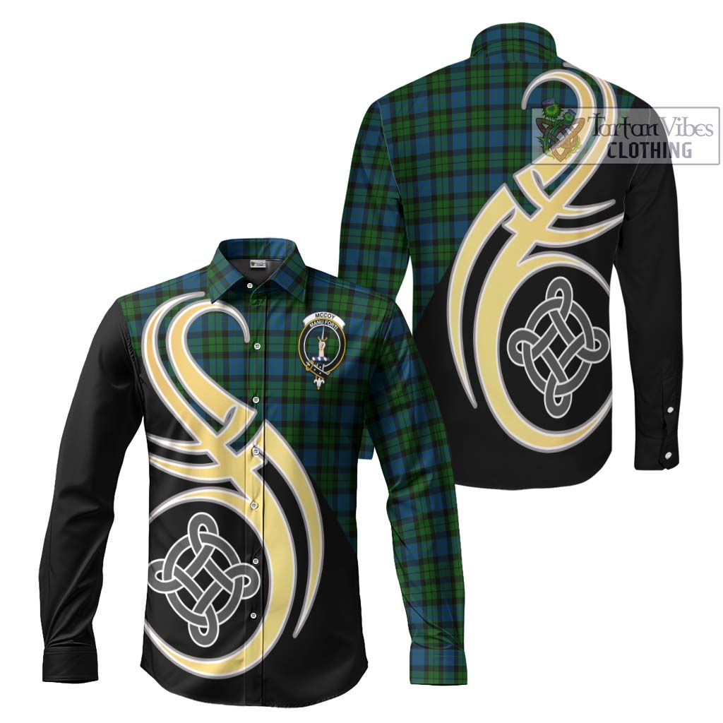 McCoy Tartan Long Sleeve Button Shirt with Family Crest and Celtic Symbol Style Men's Shirt S - Tartan Vibes Clothing