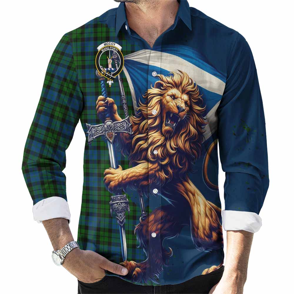 McCoy Tartan Family Crest Long Sleeve Button Shirt with Scottish Majestic Lion Men's Shirt S - Tartan Vibes Clothing