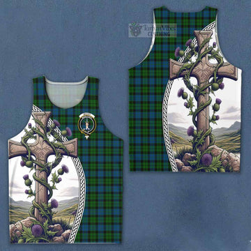 McCoy Tartan Men's Tank Top with Family Crest and St. Andrew's Cross Accented by Thistle Vines Men - Tartan Vibes Clothing