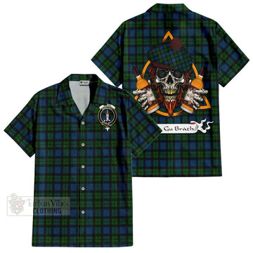 McCoy Tartan Hawaiian Shirt with Family Crest and Bearded Skull Holding Bottles of Whiskey Kid - Tartan Vibes Clothing