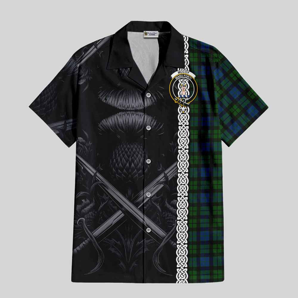 McCoy Tartan Hawaiian Shirt with Family Crest Cross Sword Thistle Celtic Vibes Kid - Tartan Vibes Clothing