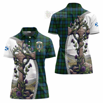 McCoy Tartan Women's Polo Shirt with Family Crest and St. Andrew's Cross Accented by Thistle Vines Women - Tartan Vibes Clothing