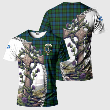 McCoy Tartan T-Shirt with Family Crest and St. Andrew's Cross Accented by Thistle Vines Kid's Shirt - Tartan Vibes Clothing