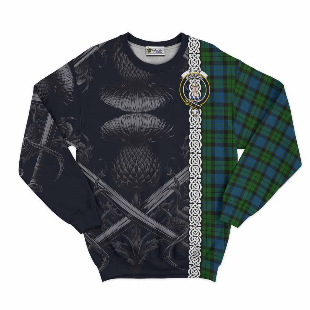 McCoy Tartan Sweatshirt with Family Crest Cross Sword Thistle Celtic Vibes Unisex - Tartan Vibes Clothing