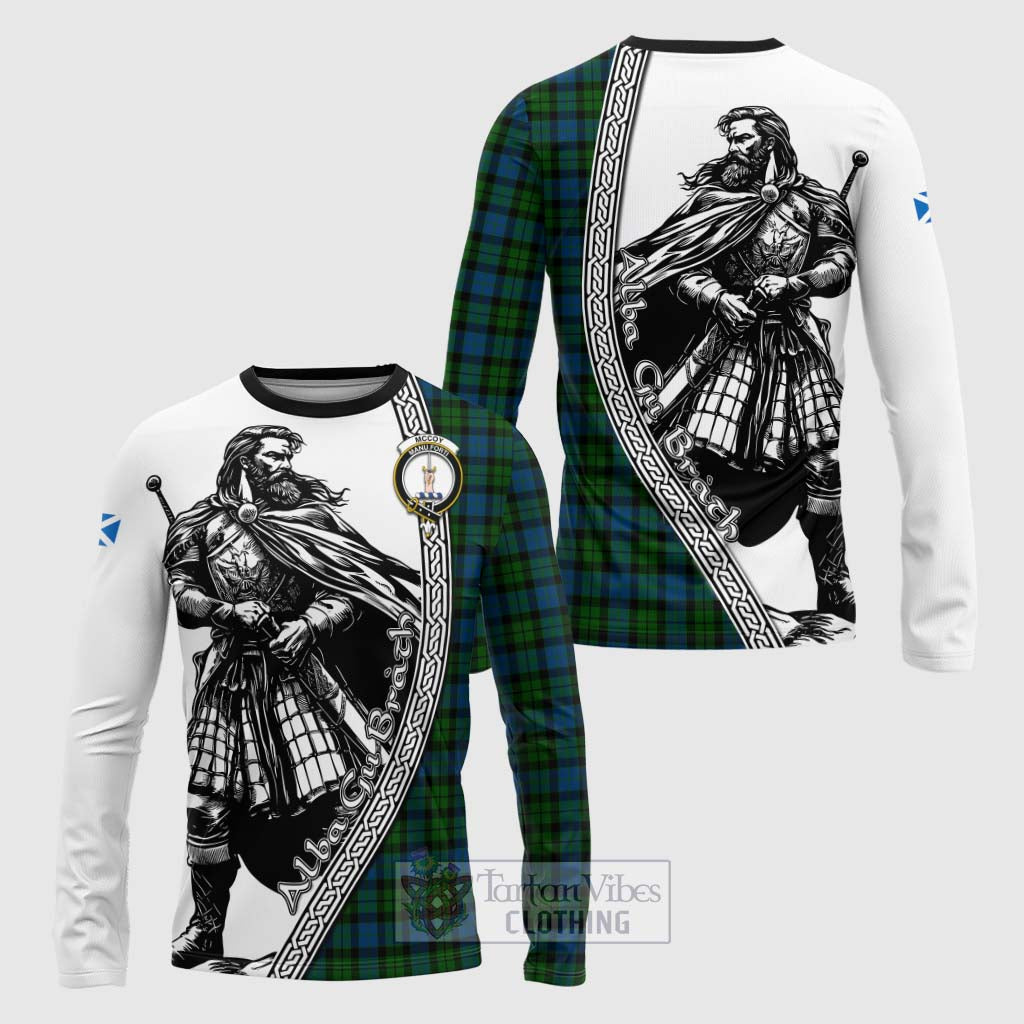 McCoy Tartan Clan Crest Long Sleeve T-Shirt with Highlander Warrior Celtic Style Unisex - Tartan Vibes Clothing