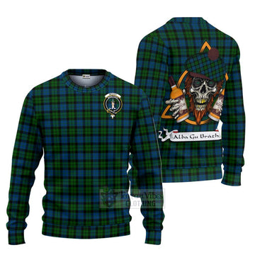 McCoy Tartan Ugly Sweater with Family Crest and Bearded Skull Holding Bottles of Whiskey Unisex - Tartan Vibes Clothing
