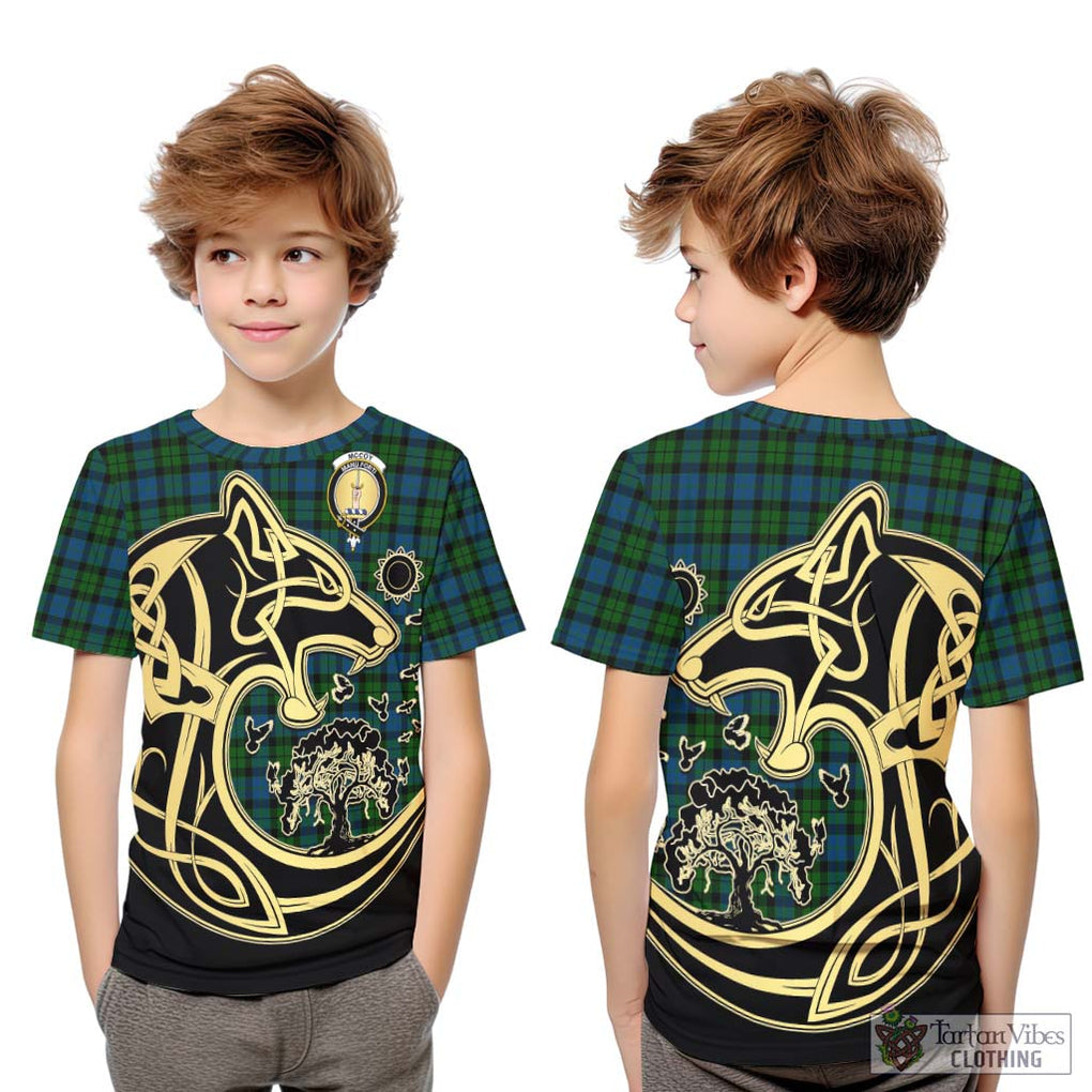 McCoy Tartan Kid T-Shirt with Family Crest Celtic Wolf Style Youth XL Size14 - Tartan Vibes Clothing
