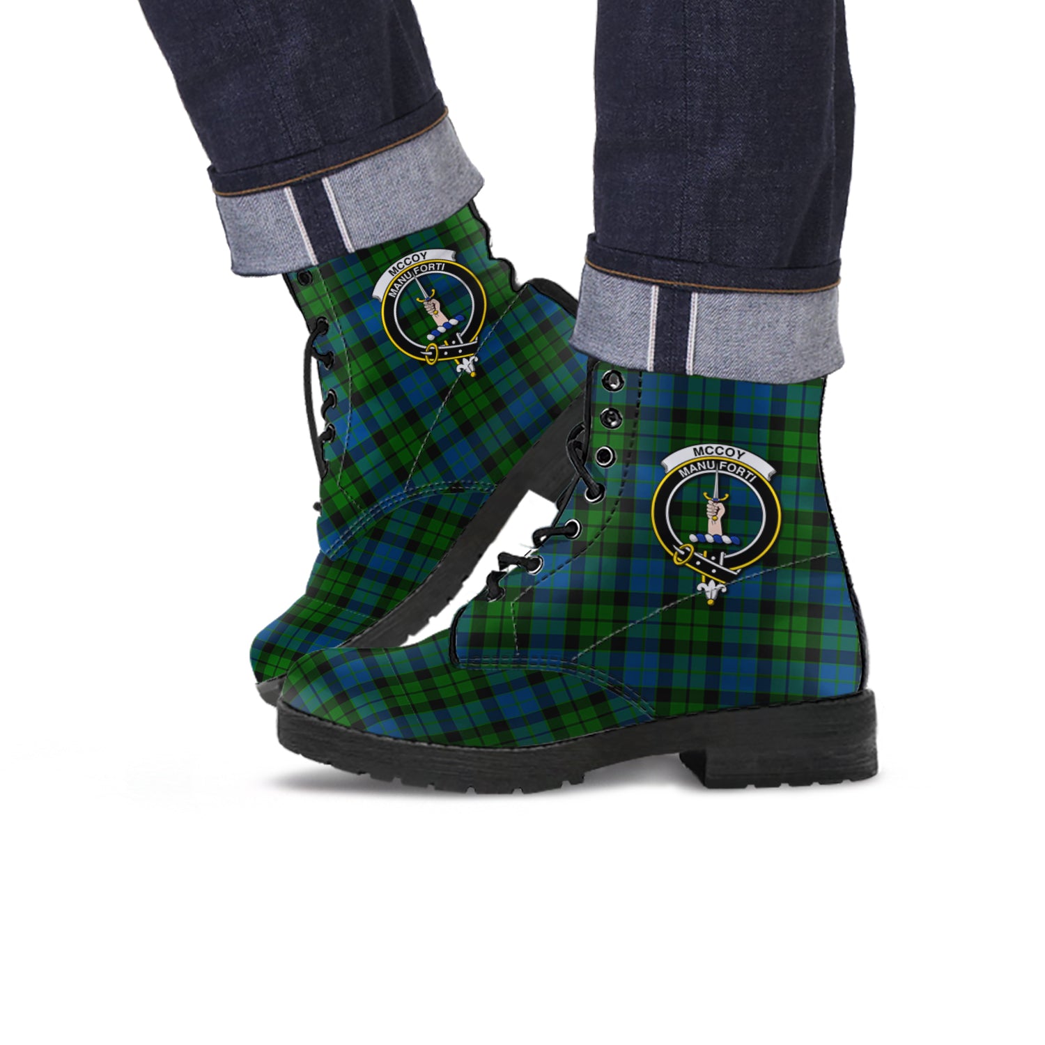 McCoy Tartan Leather Boots with Family Crest Men' Boots - Tartan Vibes Clothing