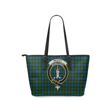 McCoy Tartan Leather Tote Bag with Family Crest - Tartan Vibes Clothing