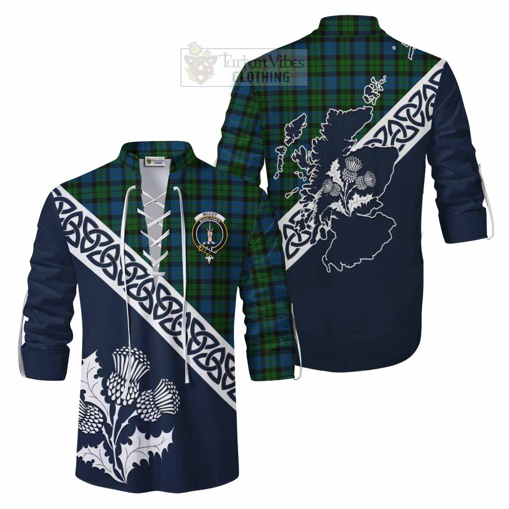 McCoy Tartan Ghillie Kilt Shirt Featuring Thistle and Scotland Map Men - Tartan Vibes Clothing