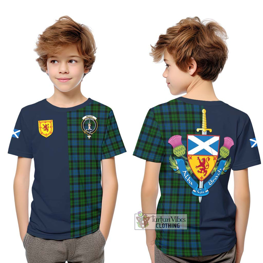 McCoy Tartan Kid T-Shirt Alba with Scottish Lion Royal Arm Half Style Youth XL Size14 - Tartan Vibes Clothing