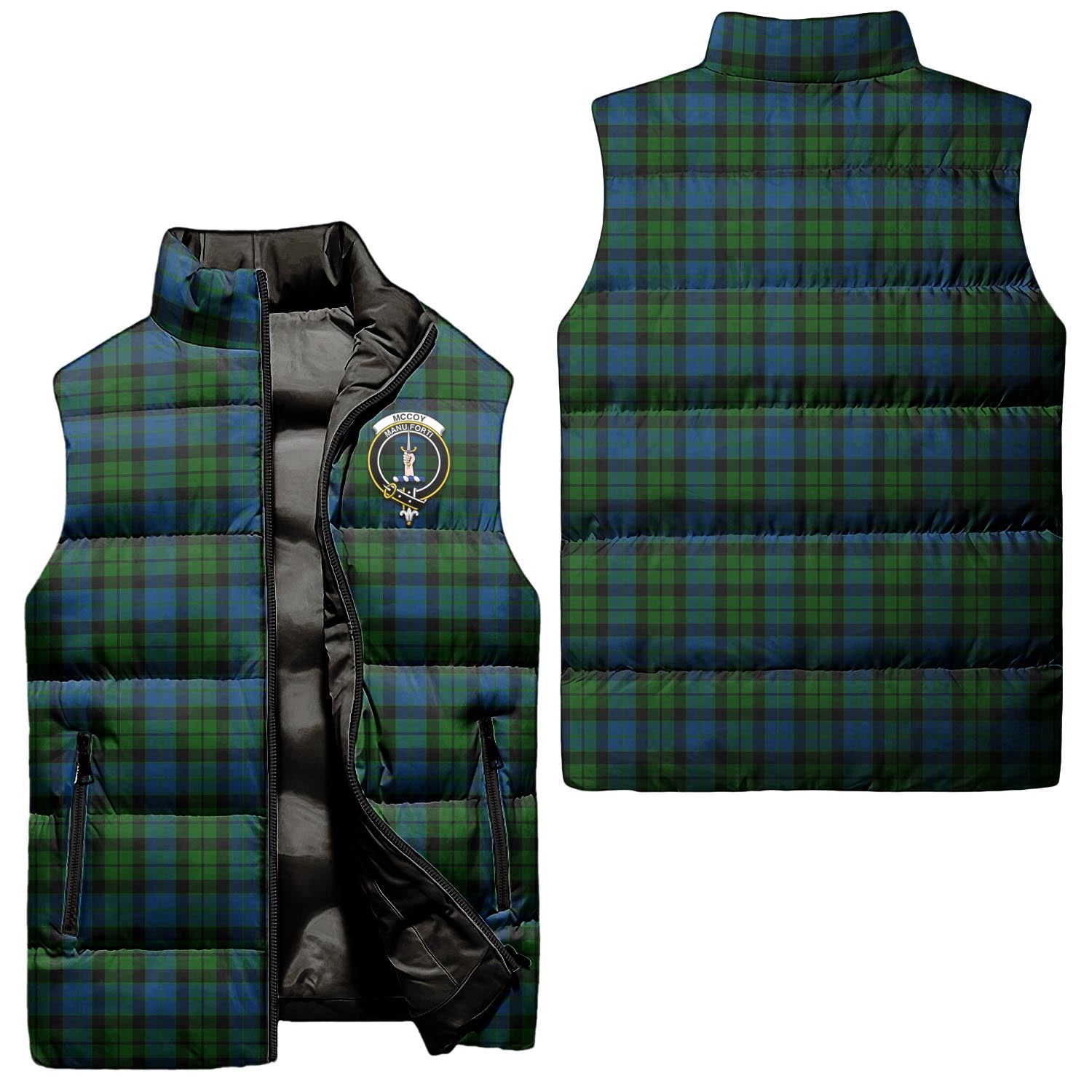 McCoy Tartan Sleeveless Puffer Jacket with Family Crest Unisex - Tartan Vibes Clothing