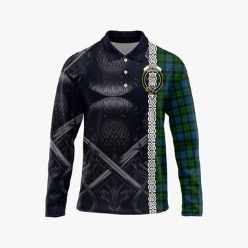 McCoy Tartan Long Sleeve Polo Shirt with Family Crest Cross Sword Thistle Celtic Vibes Unisex - Tartan Vibes Clothing