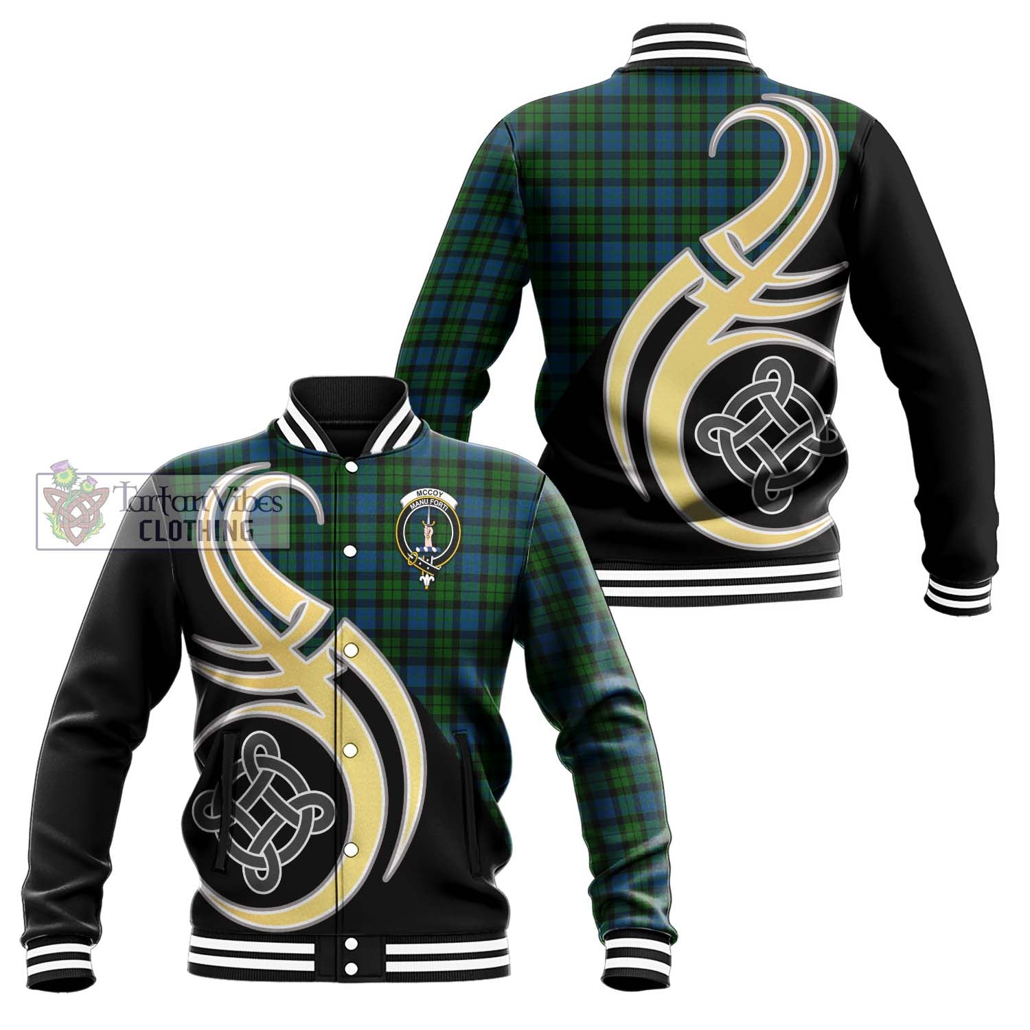 McCoy Tartan Baseball Jacket with Family Crest and Celtic Symbol Style Unisex - Tartan Vibes Clothing