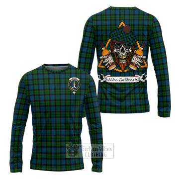 McCoy Tartan Long Sleeve T-Shirt with Family Crest and Bearded Skull Holding Bottles of Whiskey Unisex - Tartan Vibes Clothing