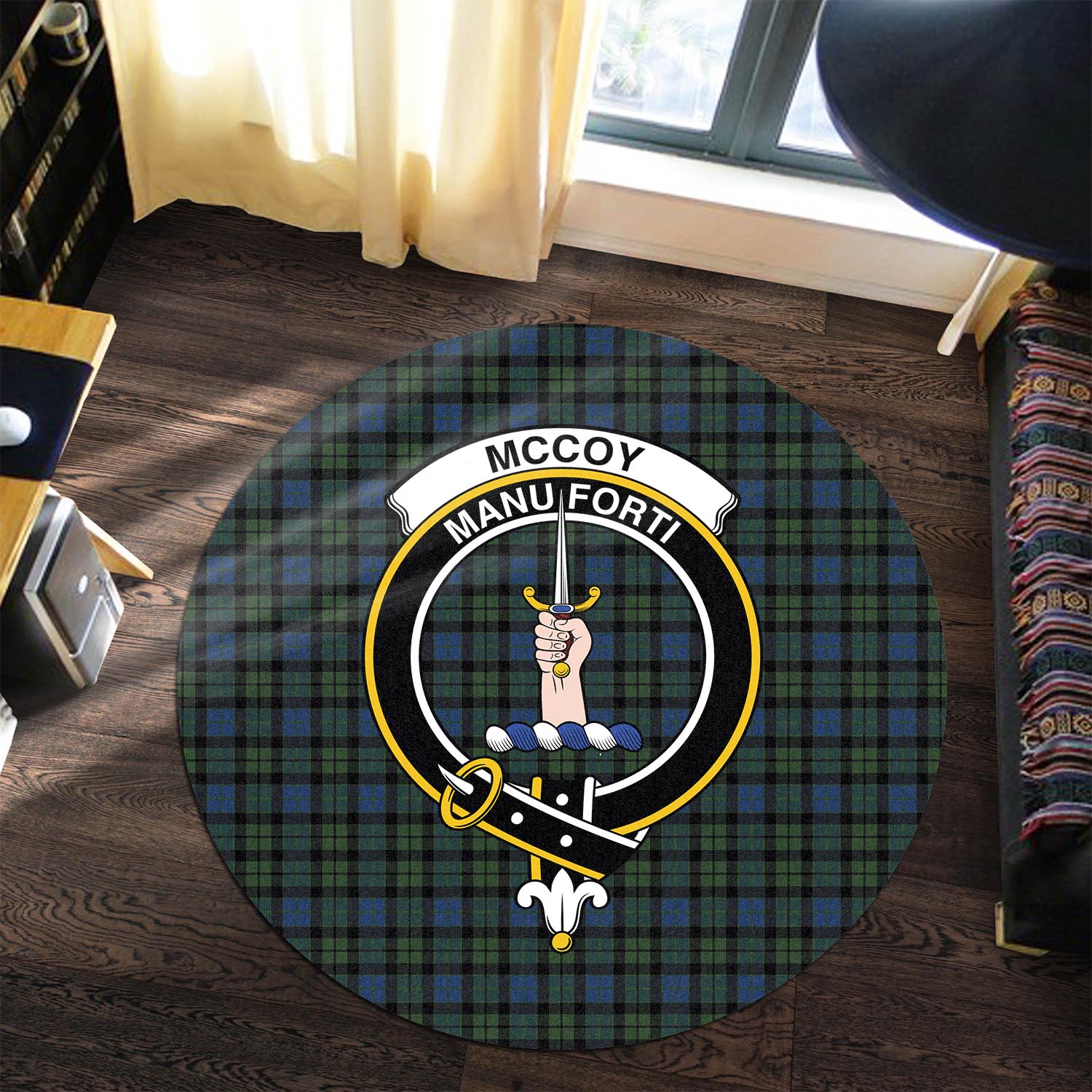 mccoy-tartan-round-rug-with-family-crest