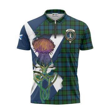 McCoy Tartan Family Crest Zipper Polo Shirt Scottish Thistle Celtic Inspired Unisex - Tartan Vibes Clothing