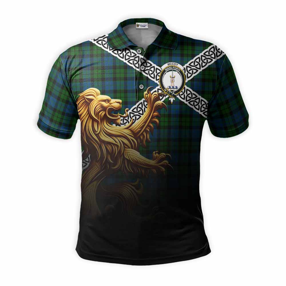 McCoy Crest Tartan Polo Shirt with Golden Lion Emblem Celtic Style Kid - Tartan Vibes Clothing