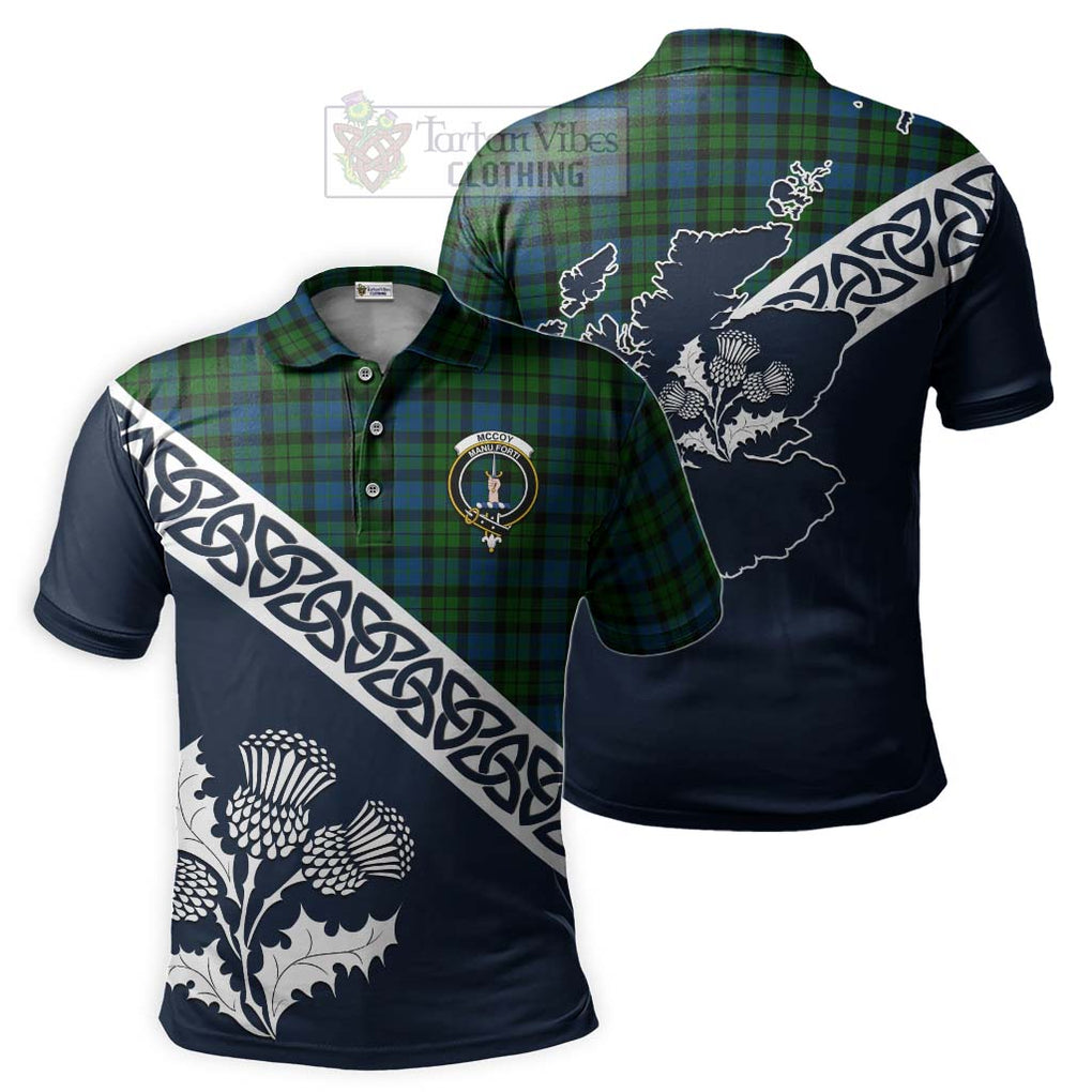 McCoy Tartan Polo Shirt Featuring Thistle and Scotland Map Kid - Tartanvibesclothing Store