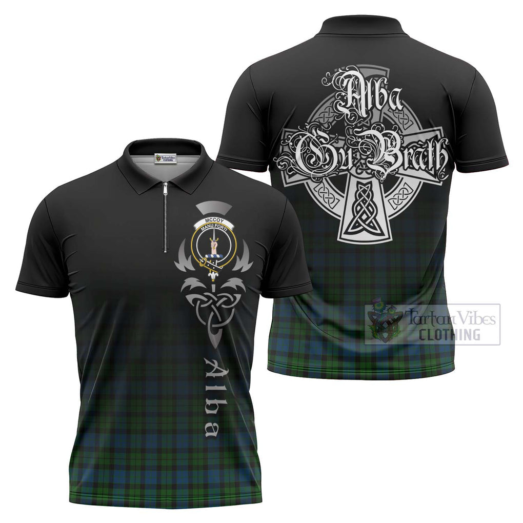 McCoy Tartan Zipper Polo Shirt Featuring Alba Gu Brath Family Crest Celtic Inspired Unisex - Tartan Vibes Clothing