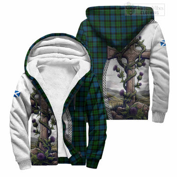McCoy Tartan Sherpa Hoodie with Family Crest and St. Andrew's Cross Accented by Thistle Vines Unisex S - Tartan Vibes Clothing