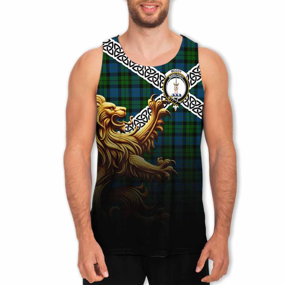 McCoy Crest Tartan Men's Tank Top with Golden Lion Emblem Celtic Style Men - Tartan Vibes Clothing