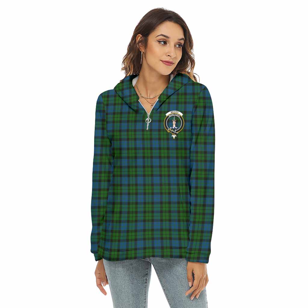 McCoy Tartan Women's Borg Fleece Hoodie with Half Zip with Family Crest Female - Tartan Vibes Clothing