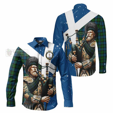 McCoy Tartan Long Sleeve Button Shirt with Family Crest Scottish Bagpiper Vibes Men's Shirt - Tartan Vibes Clothing