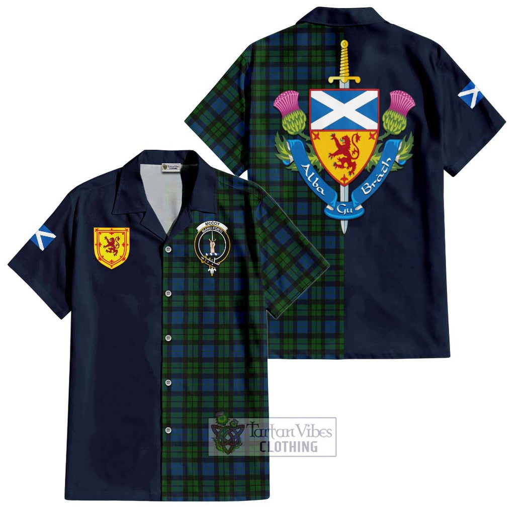 McCoy Tartan Hawaiian Shirt Alba with Scottish Lion Royal Arm Half Style Kid - Tartan Vibes Clothing
