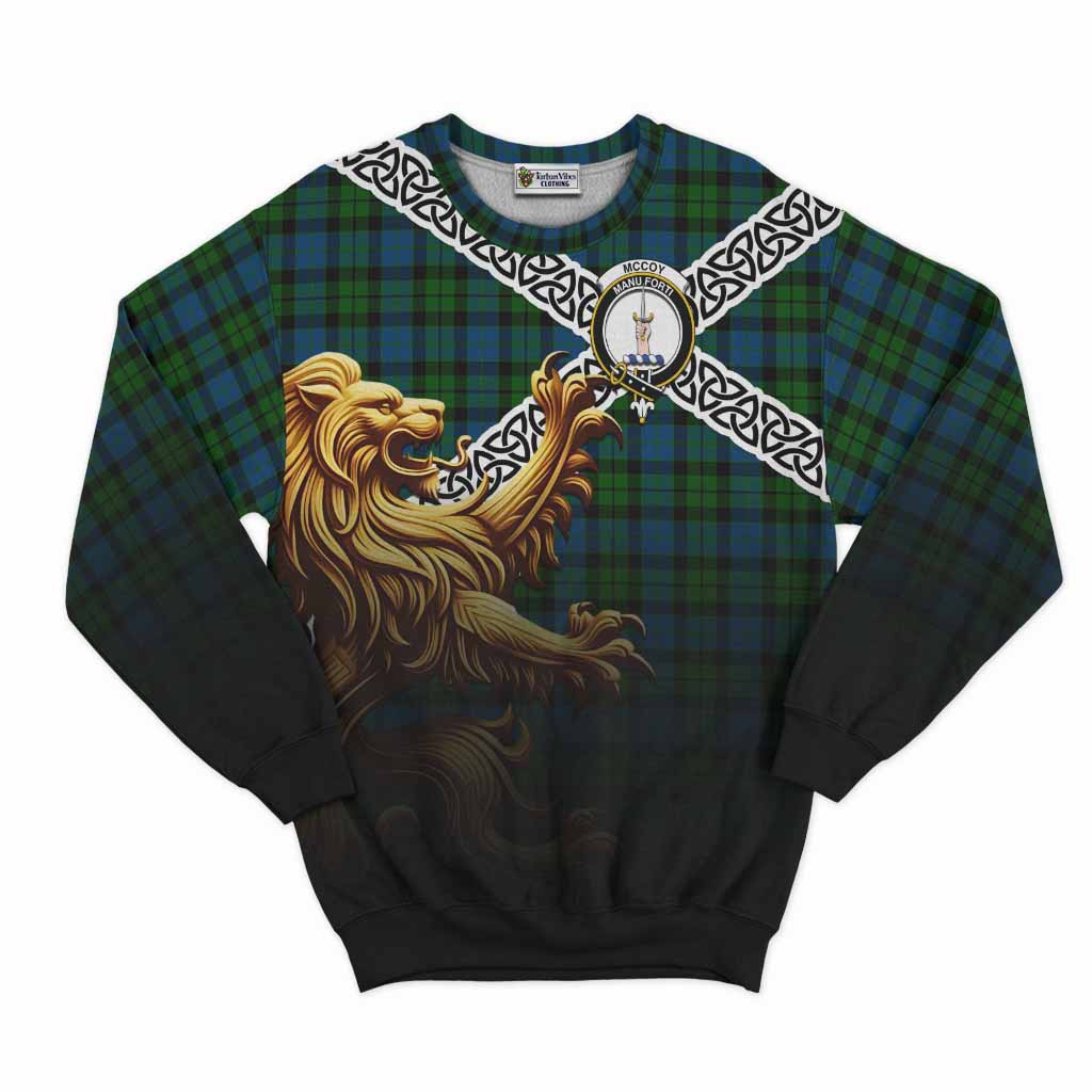 McCoy Crest Tartan Sweatshirt with Golden Lion Emblem Celtic Style Unisex - Tartan Vibes Clothing