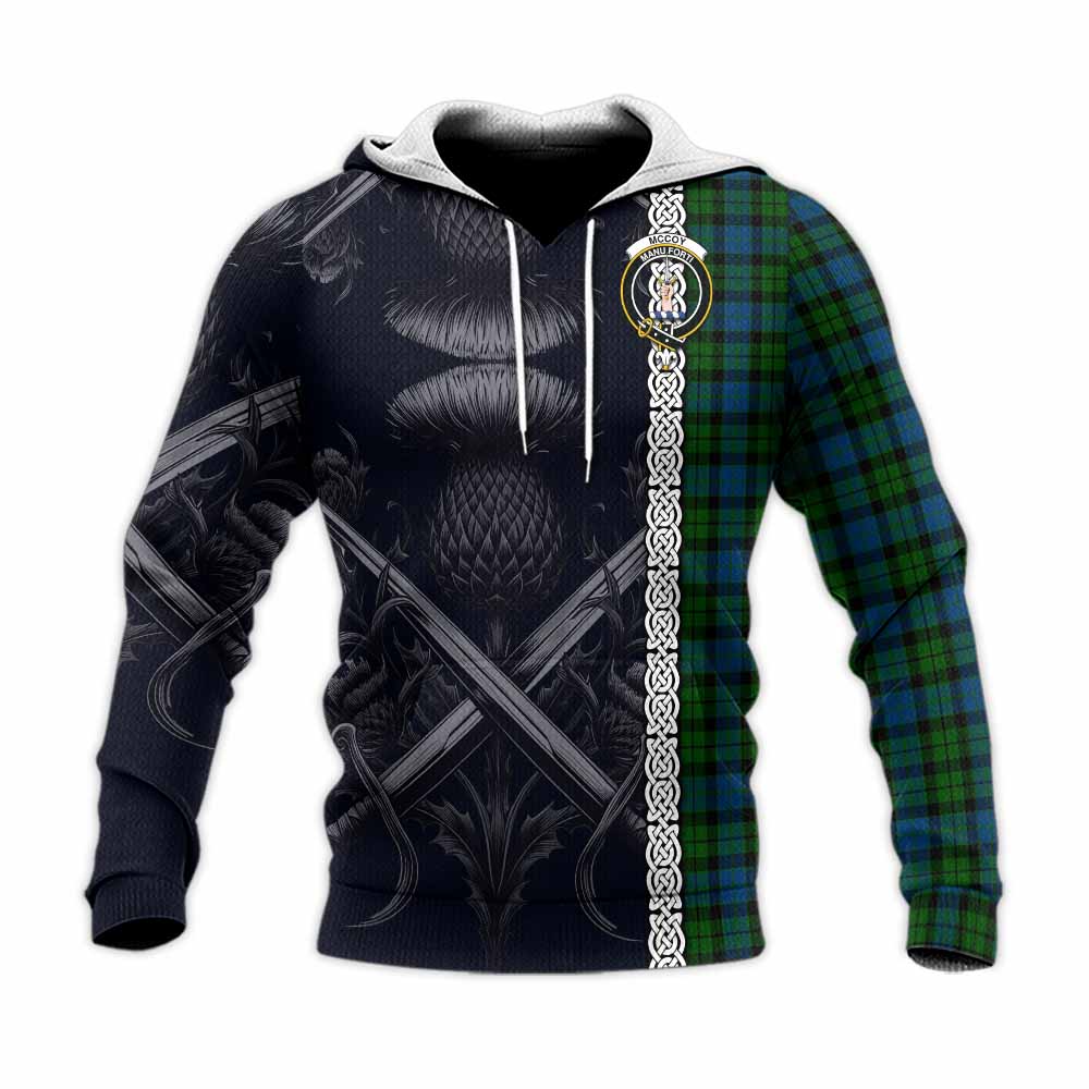 McCoy Tartan Knitted Hoodie with Family Crest Cross Sword Thistle Celtic Vibes Unisex Knitted Pullover Hoodie - Tartan Vibes Clothing