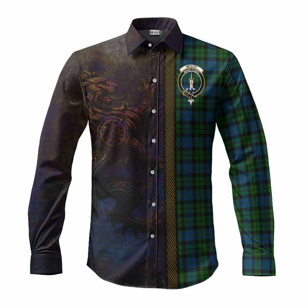 McCoy Tartan Family Crest Long Sleeve Button Shirt Alba Gu Brath Be Brave Lion Ancient Style Men's Shirt S - Tartan Vibes Clothing