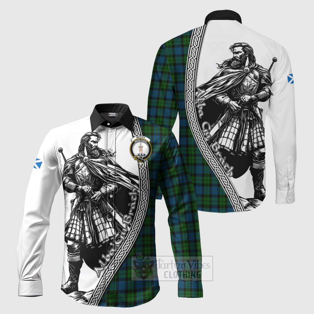 McCoy Tartan Clan Crest Long Sleeve Button Shirt with Highlander Warrior Celtic Style Men's Shirt S - Tartan Vibes Clothing