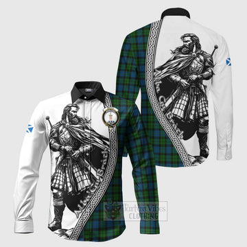 McCoy Tartan Clan Crest Long Sleeve Button Shirt with Highlander Warrior Celtic Style Men's Shirt S - Tartan Vibes Clothing