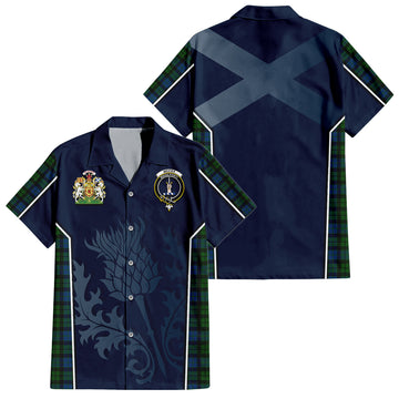 McCoy Tartan Short Sleeve Button Up Shirt with Family Crest and Scottish Thistle Vibes Sport Style