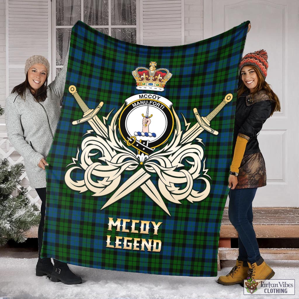McCoy Tartan Blanket with Clan Crest and the Golden Sword of Courageous Legacy X-Large 59 x 79 inches 150 x 200 cm - Tartan Vibes Clothing