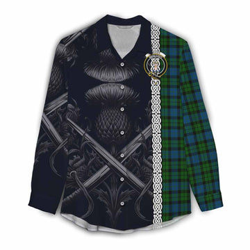 McCoy Tartan Women's Casual Shirt with Family Crest Cross Sword Thistle Celtic Vibes Female - Tartan Vibes Clothing