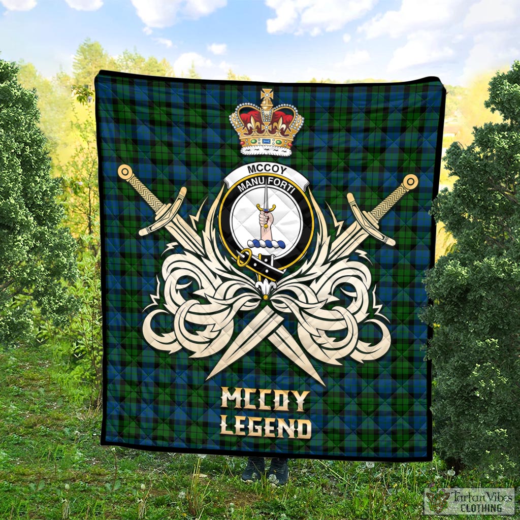 Tartan Vibes Clothing McCoy Tartan Quilt with Clan Crest and the Golden Sword of Courageous Legacy