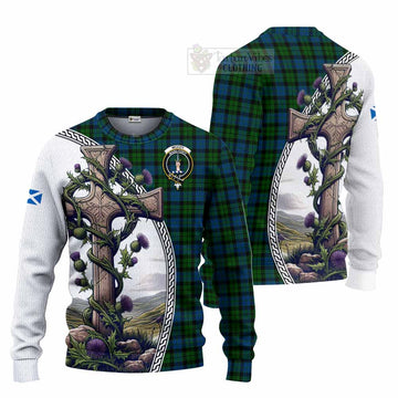McCoy Tartan Knitted Sweater with Family Crest and St. Andrew's Cross Accented by Thistle Vines