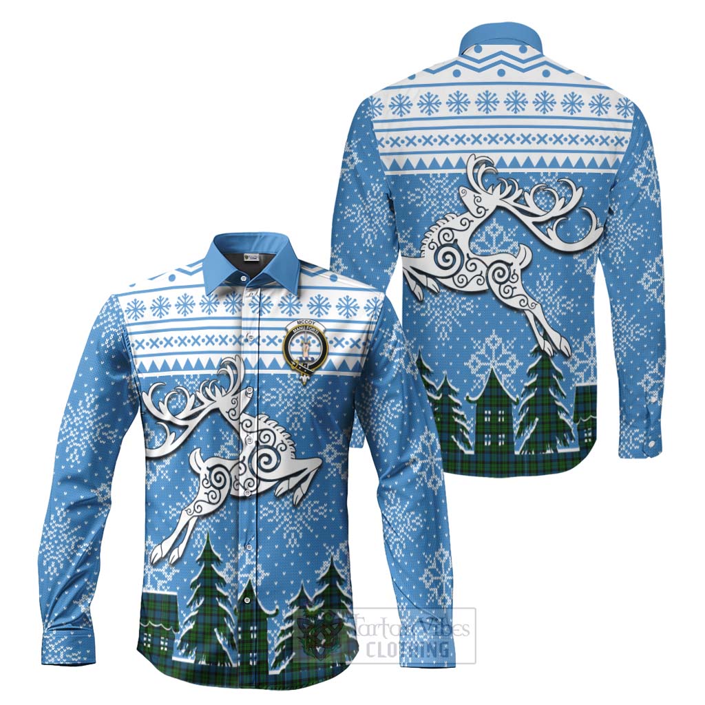 McCoy Clan Christmas Long Sleeve Button Shirt Celtic Reindeer Style Men's Shirt S - Tartan Vibes Clothing