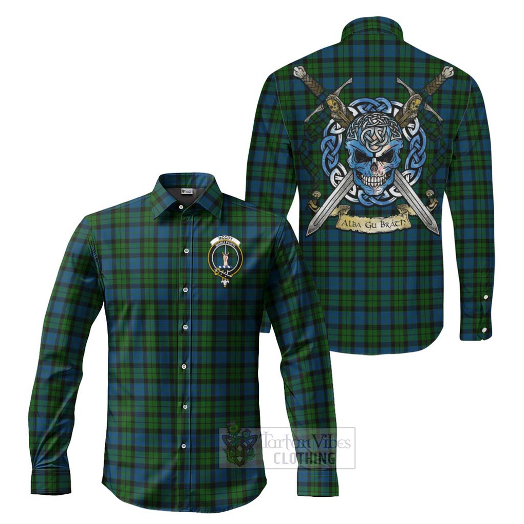 McCoy Tartan Long Sleeve Button Shirt with Family Crest Celtic Skull Style Men's Shirt S - Tartan Vibes Clothing